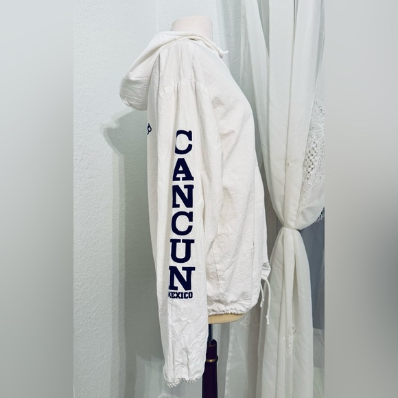VINTAGE Yacht Club Cancun Mexico Linen Full Zip Hoodie - Size Large Unisex EUC - Picture 2 of 4